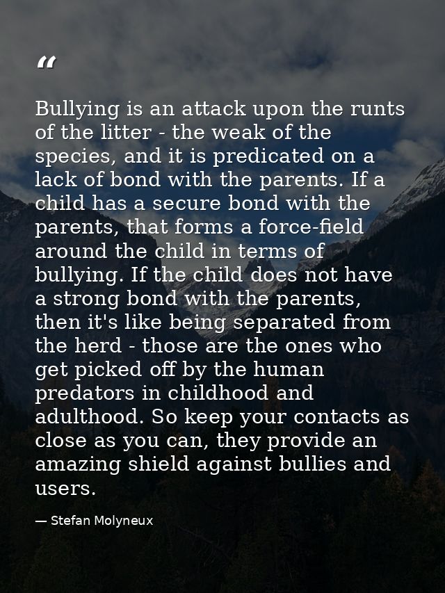 Bullying is an attack upon the runts of the litter - the weak of the species, and it is predicated on a lack of bond wit — Stefan Molyneux