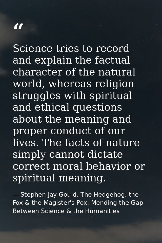Science tries to record and explain the factual character of the natural world, whereas religion struggles with spiritua — Stephen Jay Gould, The Hedgehog, the Fox & the Magister's Pox: Mending the Gap Between Science & the Humanities