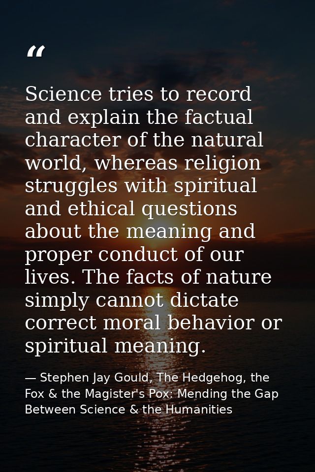 Science tries to record and explain the factual character of the natural world, whereas religion struggles with spiritua — Stephen Jay Gould, The Hedgehog, the Fox & the Magister's Pox: Mending the Gap Between Science & the Humanities