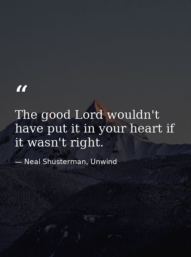 The good Lord wouldn't have put it in your heart if it wasn't right. — Neal Shusterman, Unwind