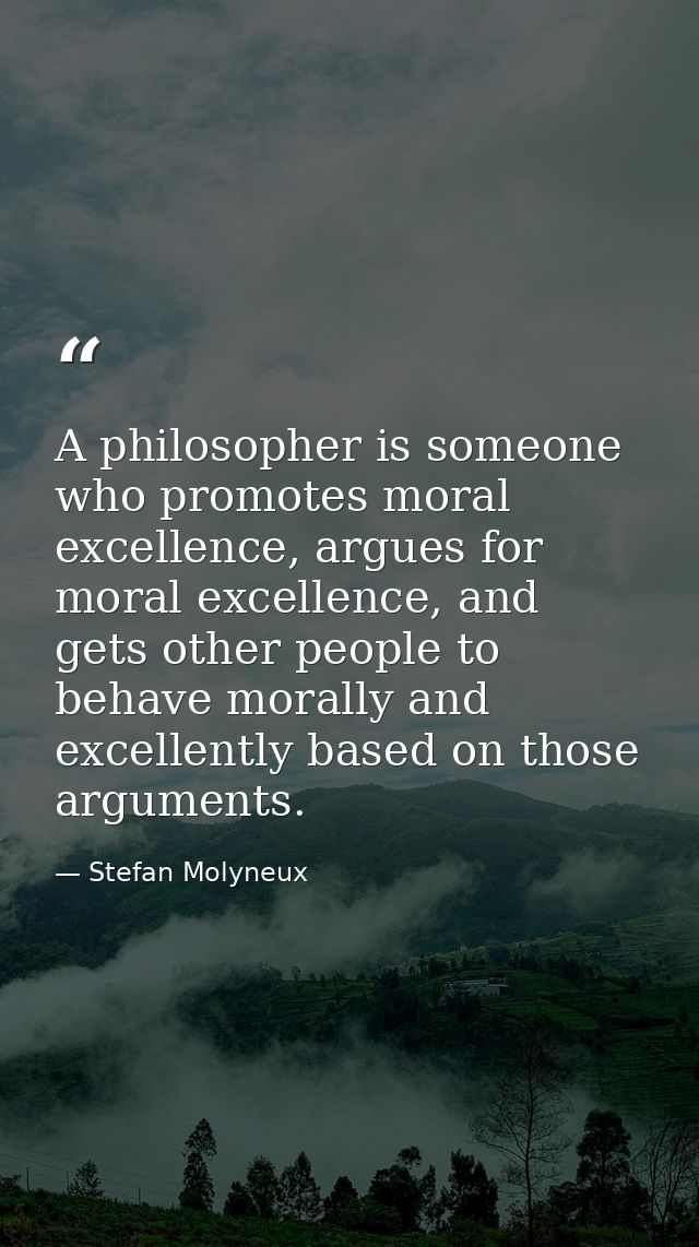 A philosopher is someone who promotes moral excellence, argues for moral excellence, and gets other people to behave mor — Stefan Molyneux