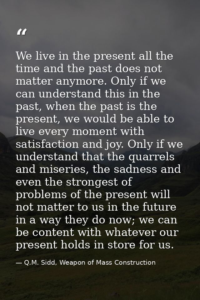 We live in the present all the time and the past does not matter anymore. Only if we can understand this in the past, wh — Q.M. Sidd, Weapon of Mass Construction