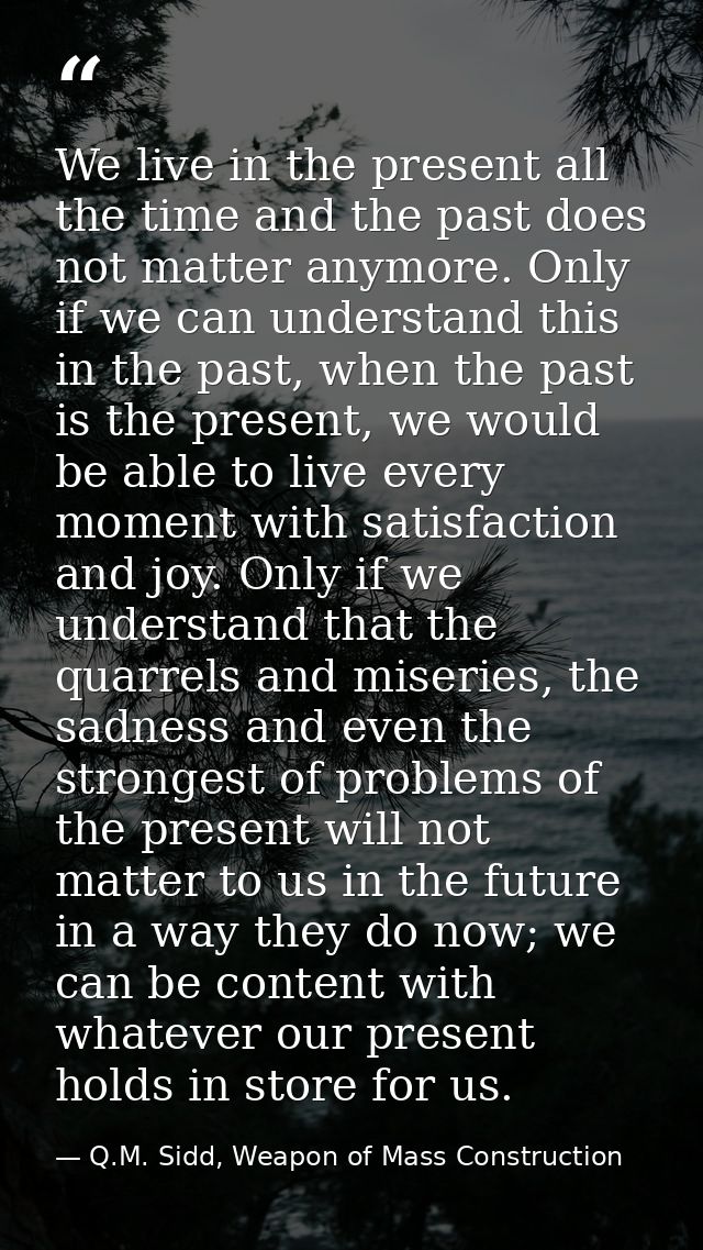 We live in the present all the time and the past does not matter anymore. Only if we can understand this in the past, wh — Q.M. Sidd, Weapon of Mass Construction