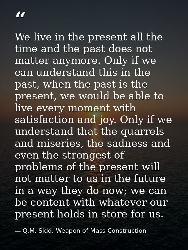 We live in the present all the time and the past does not matter anymore. Only if we can understand this in the past, wh — Q.M. Sidd, Weapon of Mass Construction