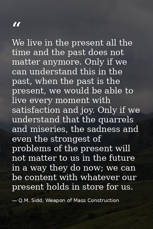 We live in the present all the time and the past does not matter anymore. Only if we can understand this in the past, wh — Q.M. Sidd, Weapon of Mass Construction