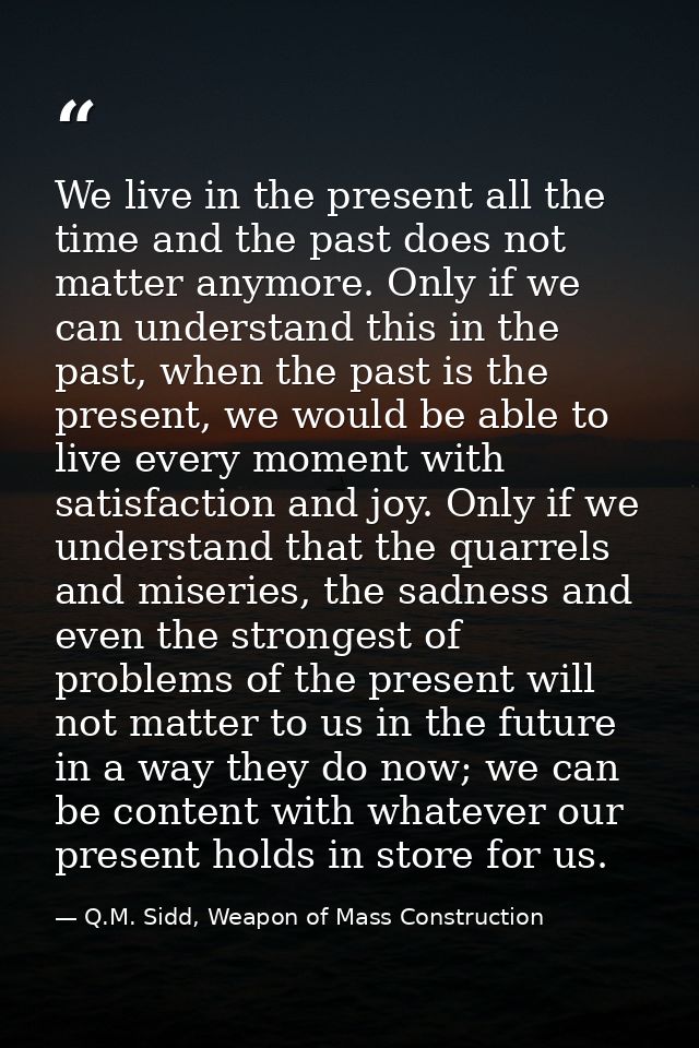 We live in the present all the time and the past does not matter anymore. Only if we can understand this in the past, wh — Q.M. Sidd, Weapon of Mass Construction