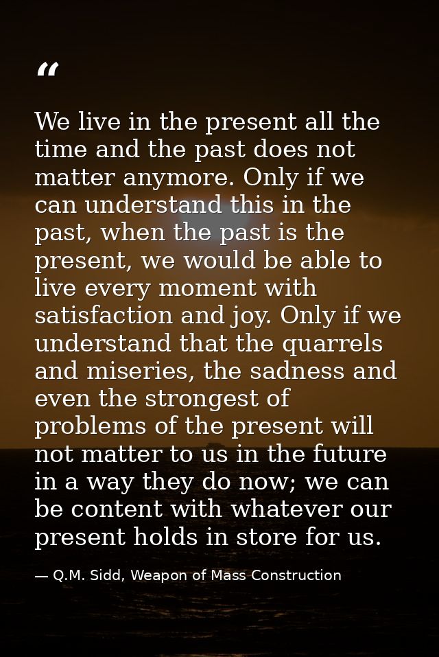 We live in the present all the time and the past does not matter anymore. Only if we can understand this in the past, wh — Q.M. Sidd, Weapon of Mass Construction