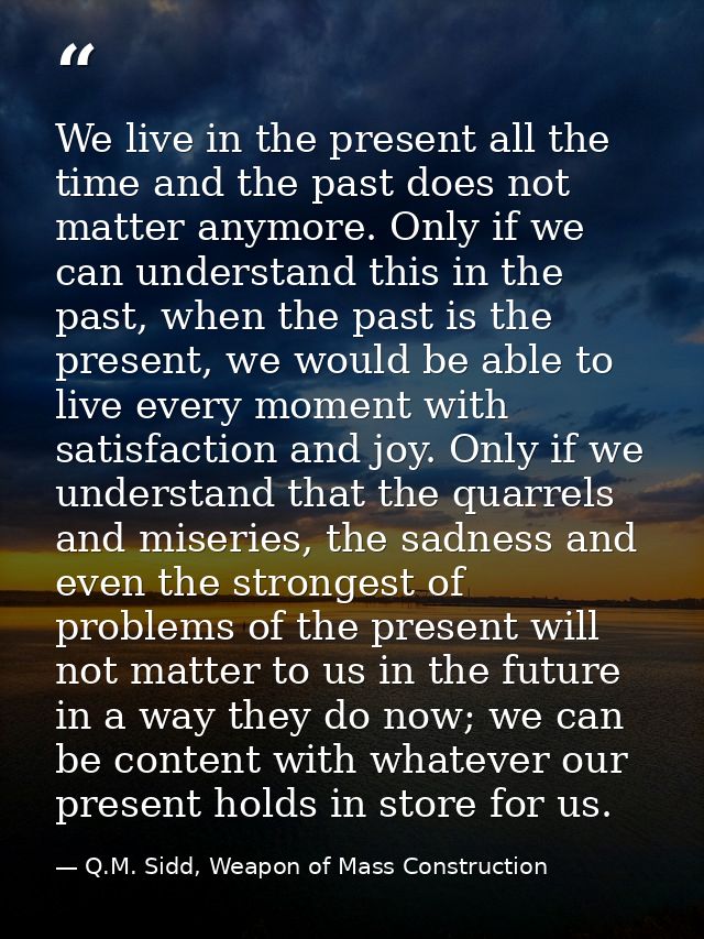 We live in the present all the time and the past does not matter anymore. Only if we can understand this in the past, wh — Q.M. Sidd, Weapon of Mass Construction