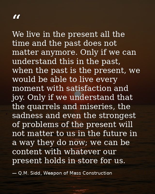 We live in the present all the time and the past does not matter anymore. Only if we can understand this in the past, wh — Q.M. Sidd, Weapon of Mass Construction