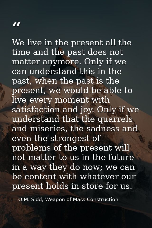 We live in the present all the time and the past does not matter anymore. Only if we can understand this in the past, wh — Q.M. Sidd, Weapon of Mass Construction