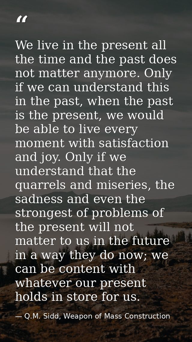 We live in the present all the time and the past does not matter anymore. Only if we can understand this in the past, wh — Q.M. Sidd, Weapon of Mass Construction