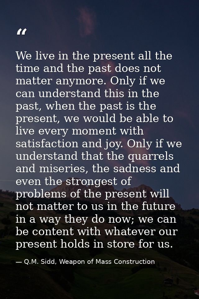 We live in the present all the time and the past does not matter anymore. Only if we can understand this in the past, wh — Q.M. Sidd, Weapon of Mass Construction