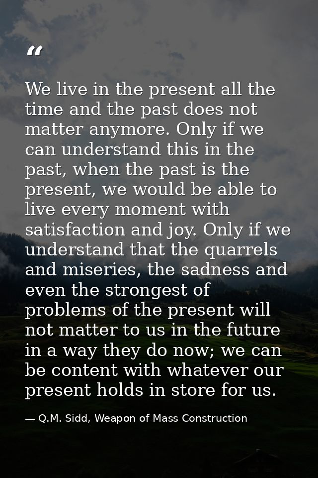We live in the present all the time and the past does not matter anymore. Only if we can understand this in the past, wh — Q.M. Sidd, Weapon of Mass Construction
