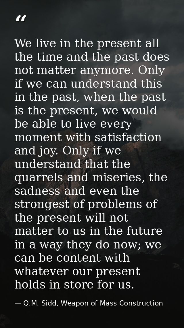 We live in the present all the time and the past does not matter anymore. Only if we can understand this in the past, wh — Q.M. Sidd, Weapon of Mass Construction