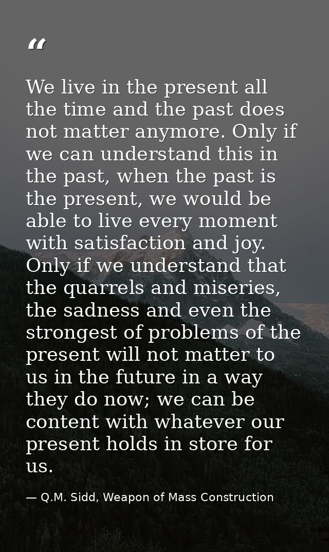 We live in the present all the time and the past does not matter anymore. Only if we can understand this in the past, wh — Q.M. Sidd, Weapon of Mass Construction