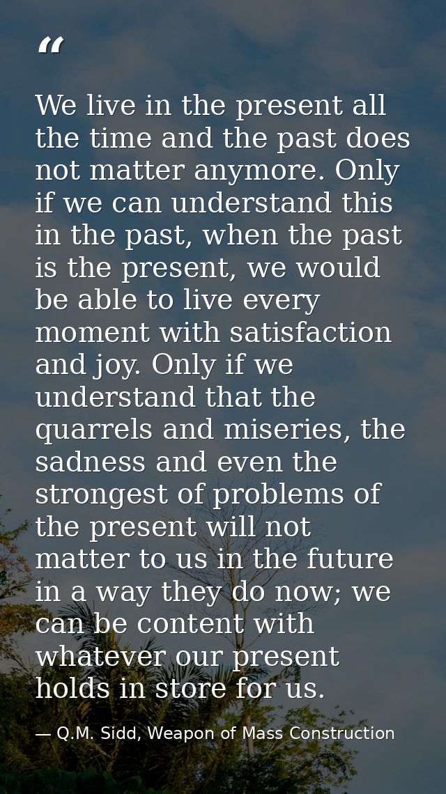We live in the present all the time and the past does not matter anymore. Only if we can understand this in the past, wh — Q.M. Sidd, Weapon of Mass Construction