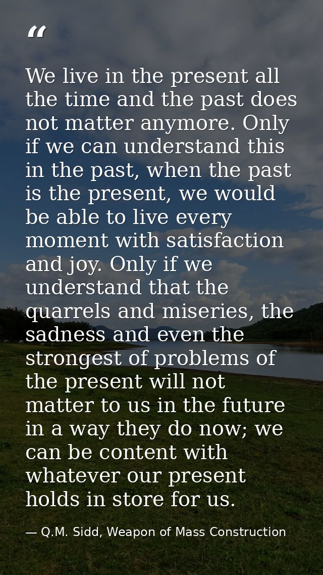 We live in the present all the time and the past does not matter anymore. Only if we can understand this in the past, wh — Q.M. Sidd, Weapon of Mass Construction