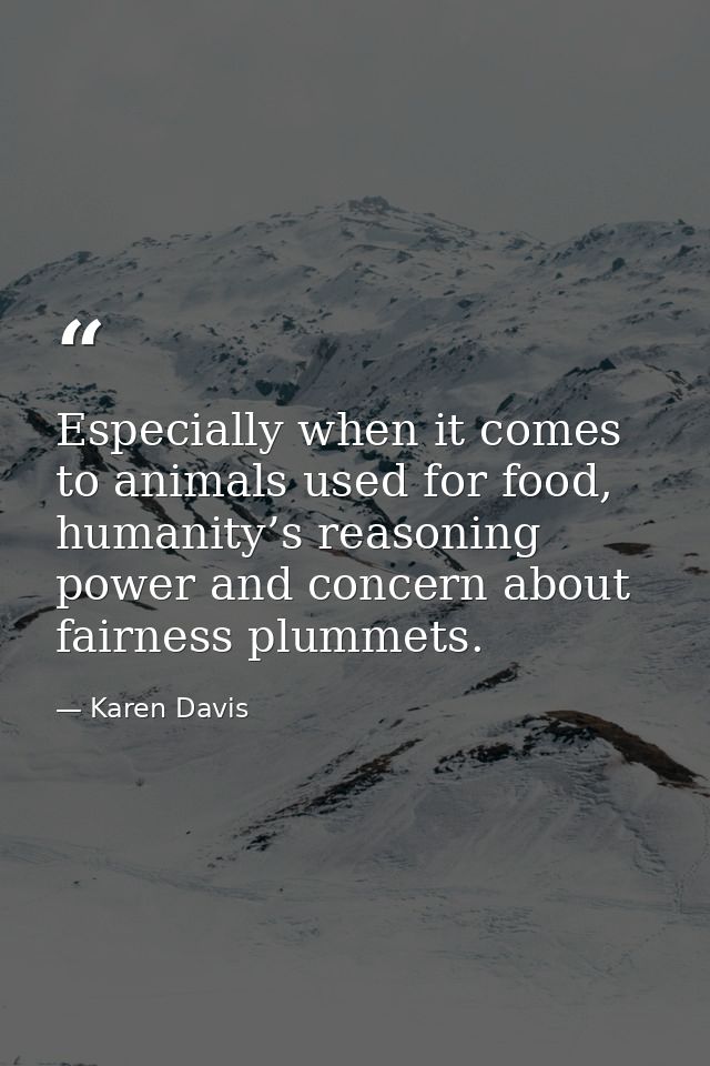 Especially when it comes to animals used for food, humanity’s reasoning power and concern about fairness plummets. — Karen Davis