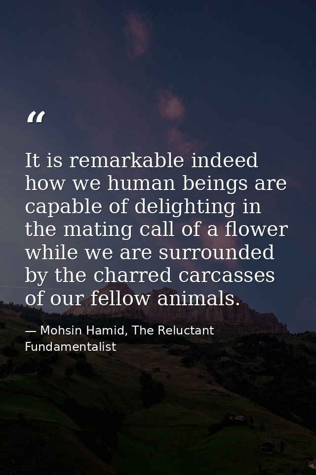 It is remarkable indeed how we human beings are capable of delighting in the mating call of a flower while we are surrou — Mohsin Hamid, The Reluctant Fundamentalist