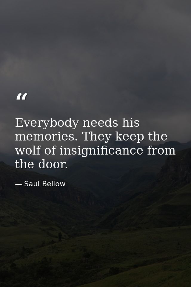 Everybody needs his memories. They keep the wolf of insignificance from the door. — Saul Bellow