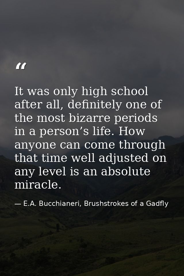 It was only high school after all, definitely one of the most bizarre periods in a person’s life. How anyone can come th — E.A. Bucchianeri, Brushstrokes of a Gadfly