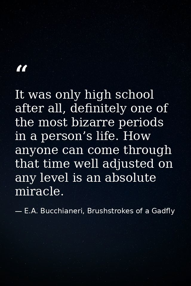 It was only high school after all, definitely one of the most bizarre periods in a person’s life. How anyone can come th — E.A. Bucchianeri, Brushstrokes of a Gadfly