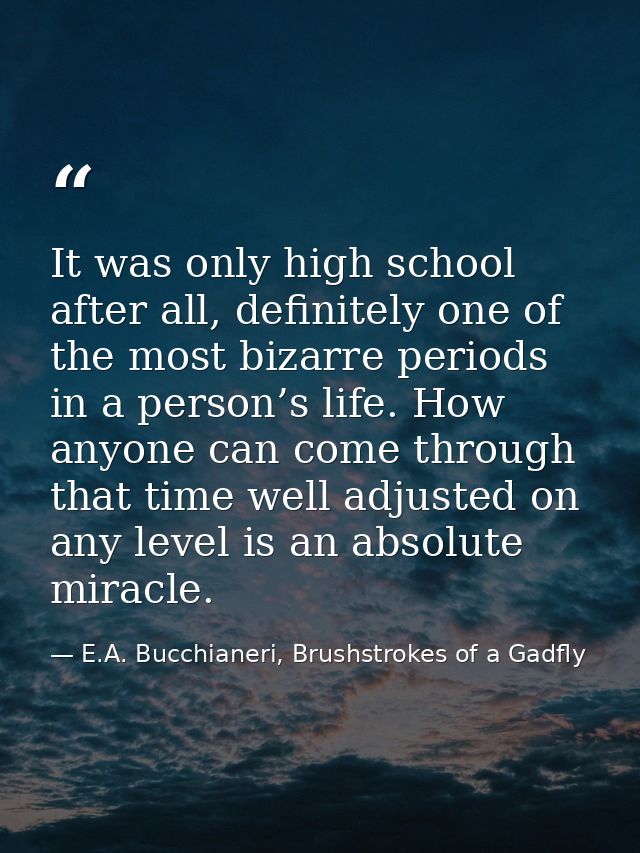 It was only high school after all, definitely one of the most bizarre periods in a person’s life. How anyone can come th — E.A. Bucchianeri, Brushstrokes of a Gadfly