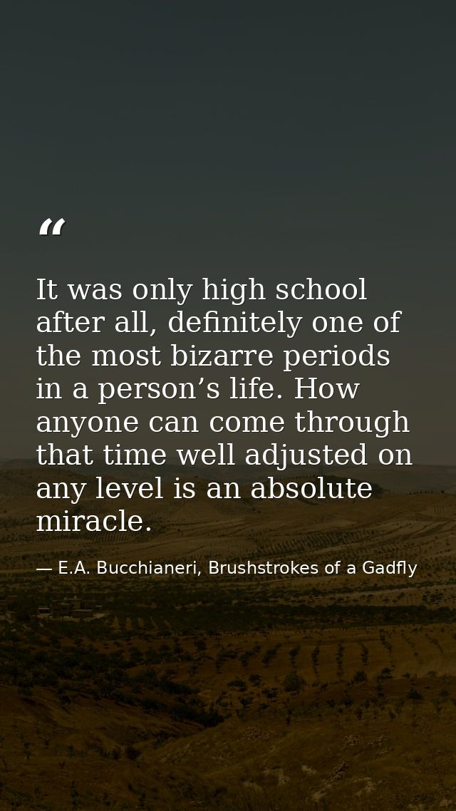 It was only high school after all, definitely one of the most bizarre periods in a person’s life. How anyone can come th — E.A. Bucchianeri, Brushstrokes of a Gadfly