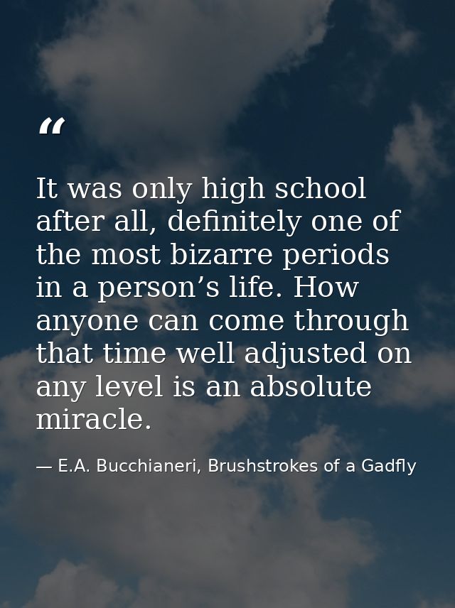 It was only high school after all, definitely one of the most bizarre periods in a person’s life. How anyone can come th — E.A. Bucchianeri, Brushstrokes of a Gadfly