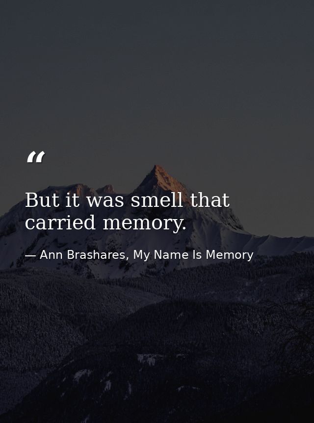 But it was smell that carried memory. — Ann Brashares, My Name Is Memory