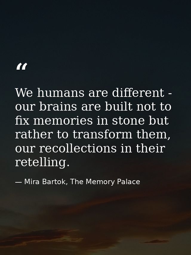We humans are different - our brains are built not to fix memories in stone but rather to transform them, our recollecti — Mira Bartok, The Memory Palace