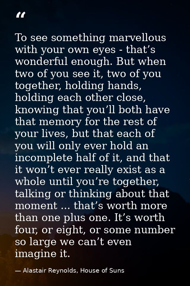 To see something marvellous with your own eyes - that’s wonderful enough. But when two of you see it, two of you togethe — Alastair Reynolds, House of Suns