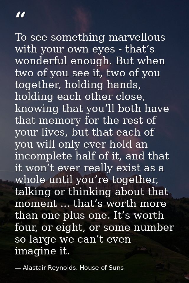 To see something marvellous with your own eyes - that’s wonderful enough. But when two of you see it, two of you togethe — Alastair Reynolds, House of Suns