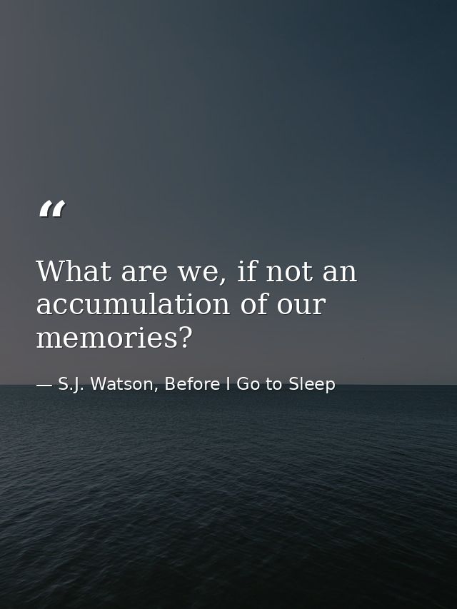 What are we, if not an accumulation of our memories? — S.J. Watson, Before I Go to Sleep