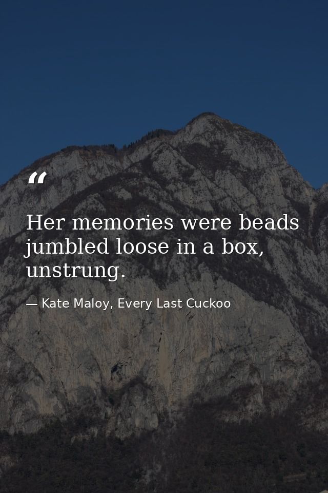 Her memories were beads jumbled loose in a box, unstrung. — Kate Maloy, Every Last Cuckoo