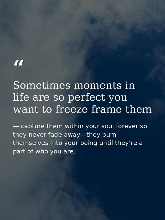 Sometimes moments in life are so perfect you want to freeze frame them — capture them within your soul forever so they never fade away—they burn themselves into your being until they’re a part of who you are.
