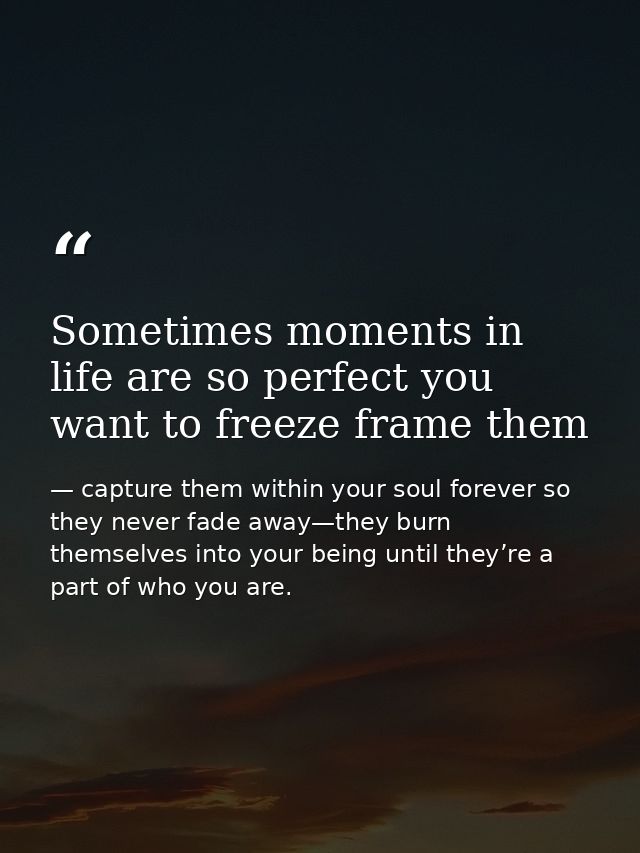Sometimes moments in life are so perfect you want to freeze frame them — capture them within your soul forever so they never fade away—they burn themselves into your being until they’re a part of who you are.