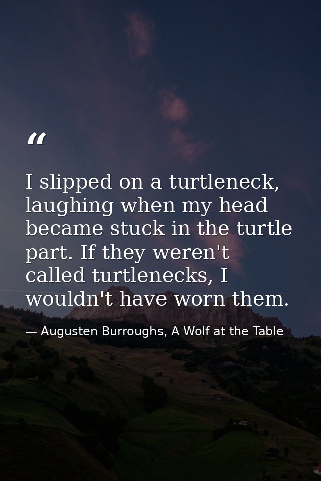 I slipped on a turtleneck, laughing when my head became stuck in the turtle part. If they weren't called turtlenecks, I  — Augusten Burroughs, A Wolf at the Table