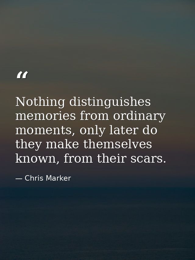 Nothing distinguishes memories from ordinary moments, only later do they make themselves known, from their scars. — Chris Marker