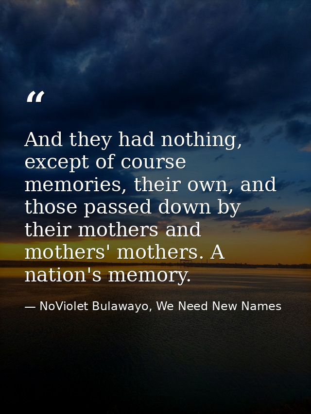 And they had nothing, except of course memories, their own, and those passed down by their mothers and mothers' mothers. — NoViolet Bulawayo, We Need New Names