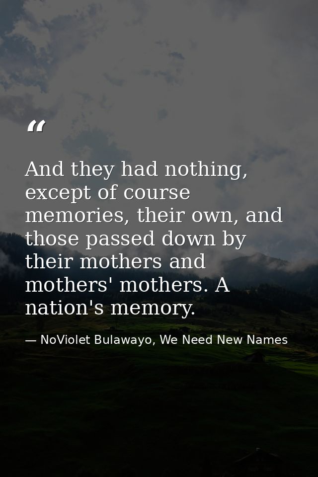 And they had nothing, except of course memories, their own, and those passed down by their mothers and mothers' mothers. — NoViolet Bulawayo, We Need New Names