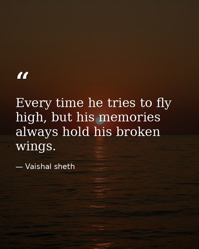 Every time he tries to fly high, but his memories always hold his broken wings. — Vaishal sheth