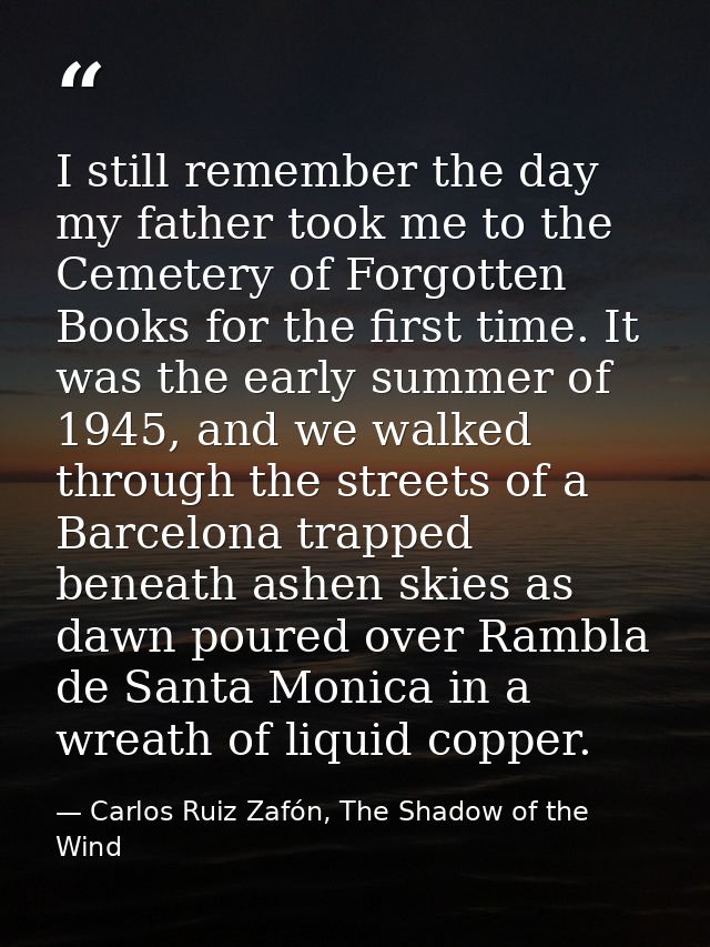 I still remember the day my father took me to the Cemetery of Forgotten Books for the first time. It was the early summe — Carlos Ruiz Zafón, The Shadow of the Wind