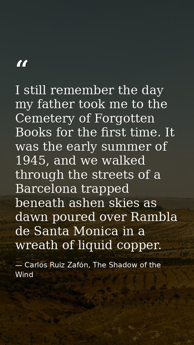 I still remember the day my father took me to the Cemetery of Forgotten Books for the first time. It was the early summe — Carlos Ruiz Zafón, The Shadow of the Wind