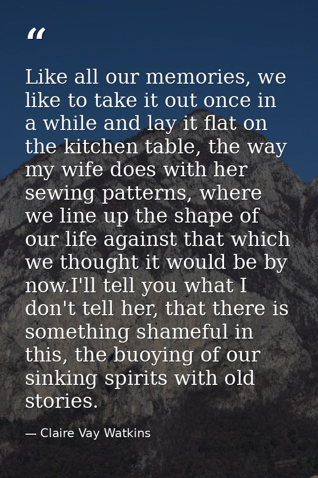 Like all our memories, we like to take it out once in a while and lay it flat on the kitchen table, the way my wife does — Claire Vay Watkins