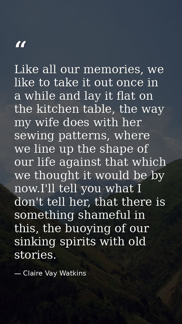 Like all our memories, we like to take it out once in a while and lay it flat on the kitchen table, the way my wife does — Claire Vay Watkins