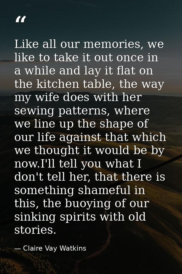 Like all our memories, we like to take it out once in a while and lay it flat on the kitchen table, the way my wife does — Claire Vay Watkins