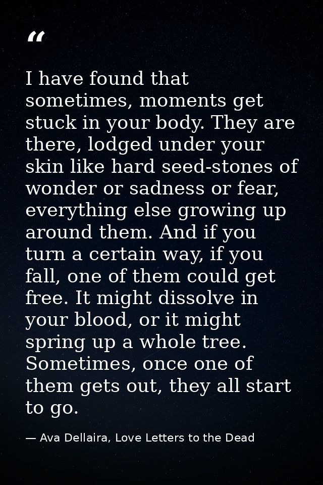 I have found that sometimes, moments get stuck in your body. They are there, lodged under your skin like hard seed-stone — Ava Dellaira, Love Letters to the Dead