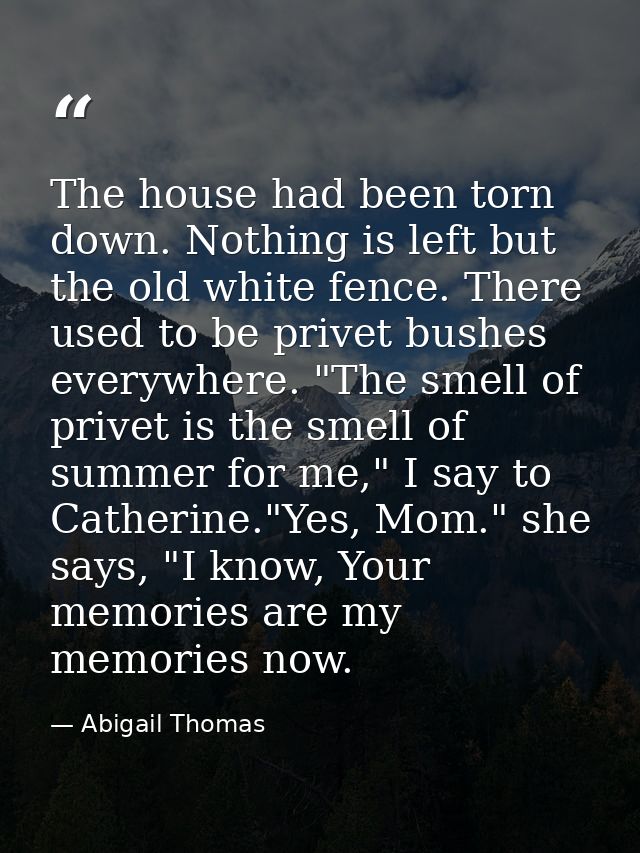 The house had been torn down. Nothing is left but the old white fence. There used to be privet bushes everywhere. "The s — Abigail Thomas