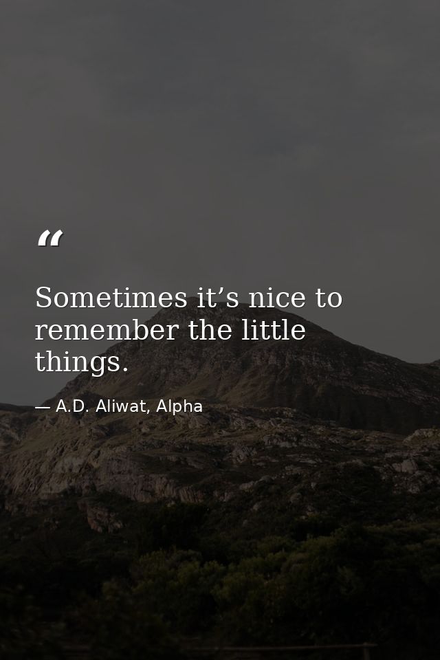 Sometimes it’s nice to remember the little things. — A.D. Aliwat, Alpha